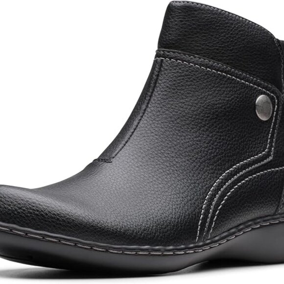 Clarks Women's Ashland Mabel  Leather Ankle Booties Size  9 Black - Picture 1 of 5